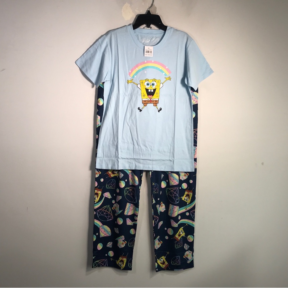 SpongeBob SquarePants Rainbow 2pc Pajama Set, Women's Size M - Blue/Multi